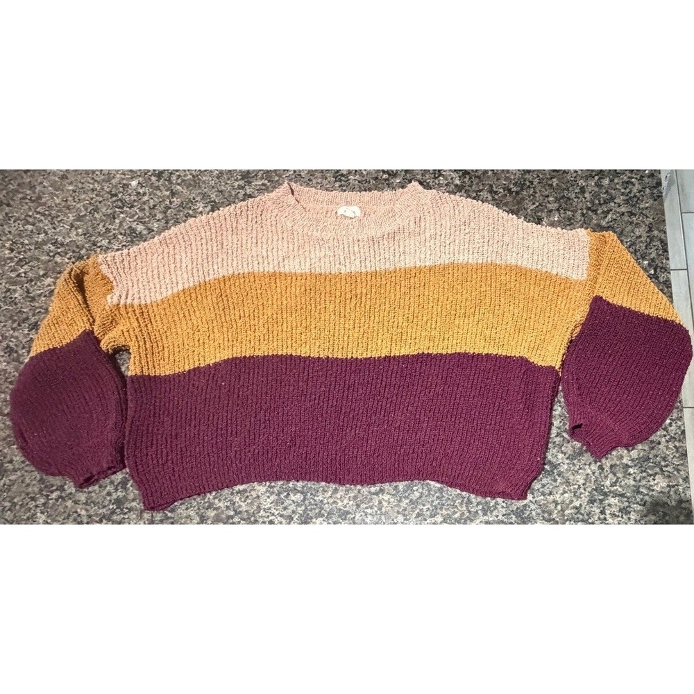 Donut‎ Women Colorblock Chenille Knit Sweater Burgundy Mustard Pink ST578 Size M